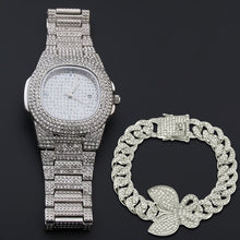 Load image into Gallery viewer, Hip Hop Men Bracelets Bling Iced Out Crystal Miami Chain Gold Silver Color Men Watch + Bracelet Set Luxury Hip Hop 2020 New