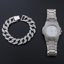 Load image into Gallery viewer, Hip Hop Men Bracelets Bling Iced Out Crystal Miami Chain Gold Silver Color Men Watch + Bracelet Set Luxury Hip Hop 2020 New