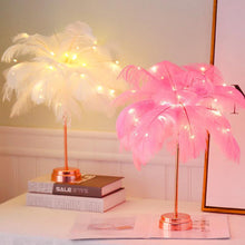 Load image into Gallery viewer, Pink White Feather Table Lamp Shades Lampshade Elegant Bedside Desk Night Light Decor Modern Hotel Villa Room Decor USB Charger