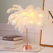 Load image into Gallery viewer, Pink White Feather Table Lamp Shades Lampshade Elegant Bedside Desk Night Light Decor Modern Hotel Villa Room Decor USB Charger