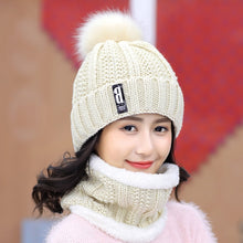 Load image into Gallery viewer, Women Wool Knitted Hat Ski Hat Sets For Female Windproof Winter Outdoor Knit Warm Thick Siamese Scarf Collar Warm Hat Girl Gift