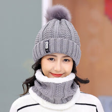 Load image into Gallery viewer, Women Wool Knitted Hat Ski Hat Sets For Female Windproof Winter Outdoor Knit Warm Thick Siamese Scarf Collar Warm Hat Girl Gift