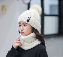 Load image into Gallery viewer, Women Wool Knitted Hat Ski Hat Sets For Female Windproof Winter Outdoor Knit Warm Thick Siamese Scarf Collar Warm Hat Girl Gift