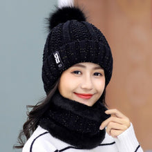 Load image into Gallery viewer, Women Wool Knitted Hat Ski Hat Sets For Female Windproof Winter Outdoor Knit Warm Thick Siamese Scarf Collar Warm Hat Girl Gift