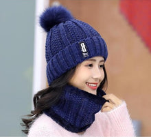Load image into Gallery viewer, Women Wool Knitted Hat Ski Hat Sets For Female Windproof Winter Outdoor Knit Warm Thick Siamese Scarf Collar Warm Hat Girl Gift