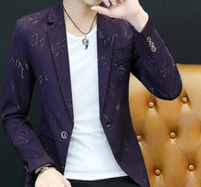 Load image into Gallery viewer, HOO 2021Men 's casual collar collar blazers youth handsome trend Slim print blazers 5XL 6XL