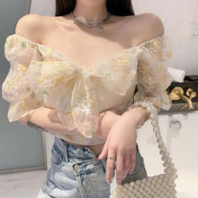 Load image into Gallery viewer, French Floral Dress Women Sexy Puff Sleeve Lace Chiffon Print Mini Dress Women Summer Korean Style Vintage Fairy Dress New 2021