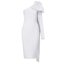 Load image into Gallery viewer, High Quality Blue Orange Runway Bownot One Shoulder Long Sleeve Rayon Bandage Dress Cocktail Party Bodycon Dress Vestidos