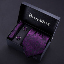 Load image into Gallery viewer, Gold Men Tie Paisley Silk Tie Pocket Square Gift Box Set Barry.Wang Luxury Designer Neck Tie For Men Male Gravat BB-5150