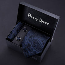 Load image into Gallery viewer, Gold Men Tie Paisley Silk Tie Pocket Square Gift Box Set Barry.Wang Luxury Designer Neck Tie For Men Male Gravat BB-5150