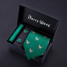 Load image into Gallery viewer, Gold Men Tie Paisley Silk Tie Pocket Square Gift Box Set Barry.Wang Luxury Designer Neck Tie For Men Male Gravat BB-5150