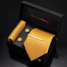 Load image into Gallery viewer, Gold Men Tie Paisley Silk Tie Pocket Square Gift Box Set Barry.Wang Luxury Designer Neck Tie For Men Male Gravat BB-5150
