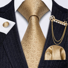 Load image into Gallery viewer, Fashion Designer Gold Striped Men Tie Gold Brooches Silk Tie Handkerchief Set Neck Tie For Men Groom Gift Business Barry.Wang