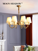 Load image into Gallery viewer, MOONSHADOW Chandelier Full Copper Living Room Lamp Simple Modern Elegant Bedroom Light Luxury Restaurant Chandelier 220V