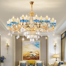Load image into Gallery viewer, Style Living Room Chandelier Blue Ceramic Crystal Lamp Living Room Villa Chandelier Light Luxury Elegant Hotel Restaurant