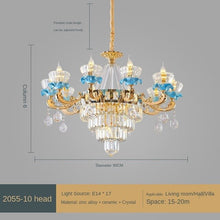 Load image into Gallery viewer, Style Living Room Chandelier Blue Ceramic Crystal Lamp Living Room Villa Chandelier Light Luxury Elegant Hotel Restaurant