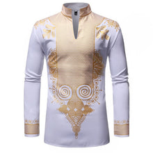 Load image into Gallery viewer, Black African Dashiki Print Shirt Men 2021 Fashion Hip Hop Streetwear Afrian Clothes Men Slim Fit Long Sleeve Shirt Male Chemise