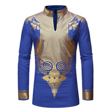 Load image into Gallery viewer, Black African Dashiki Print Shirt Men 2021 Fashion Hip Hop Streetwear Afrian Clothes Men Slim Fit Long Sleeve Shirt Male Chemise