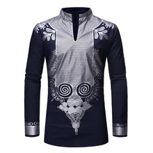 Load image into Gallery viewer, Black African Dashiki Print Shirt Men 2021 Fashion Hip Hop Streetwear Afrian Clothes Men Slim Fit Long Sleeve Shirt Male Chemise