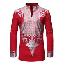 Load image into Gallery viewer, Black African Dashiki Print Shirt Men 2021 Fashion Hip Hop Streetwear Afrian Clothes Men Slim Fit Long Sleeve Shirt Male Chemise