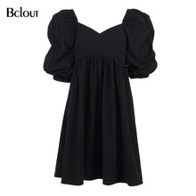 Load image into Gallery viewer, Bclout Vintage Blue Black A-Line Mini Dress Woman 2021 Summer Loose Sexy Patchwork Party Dress V Neck Half Sleeve Party Vestido