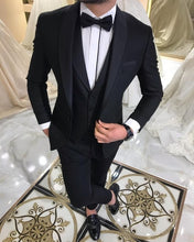 Load image into Gallery viewer, Blue Slit Mens Suits 3 Piece Black Shawl Lapel Casual Tuxedos for Wedding Groomsmen Suits Men 2020 (Blazer+Vest+Pant)