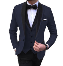 Load image into Gallery viewer, Blue Slit Mens Suits 3 Piece Black Shawl Lapel Casual Tuxedos for Wedding Groomsmen Suits Men 2020 (Blazer+Vest+Pant)