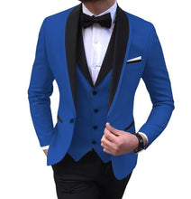 Load image into Gallery viewer, Blue Slit Mens Suits 3 Piece Black Shawl Lapel Casual Tuxedos for Wedding Groomsmen Suits Men 2020 (Blazer+Vest+Pant)