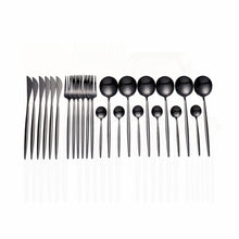 Load image into Gallery viewer, 24pcs Gold Tableware Set 18/10 Stainless Steel Dinnerware Set Knife Fork Spoon Flatware Set Dishwasher Safe Cutlery Set Gift Box