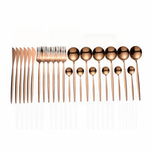 Load image into Gallery viewer, 24pcs Gold Tableware Set 18/10 Stainless Steel Dinnerware Set Knife Fork Spoon Flatware Set Dishwasher Safe Cutlery Set Gift Box