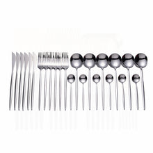 Load image into Gallery viewer, 24pcs Gold Tableware Set 18/10 Stainless Steel Dinnerware Set Knife Fork Spoon Flatware Set Dishwasher Safe Cutlery Set Gift Box