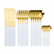 Load image into Gallery viewer, 24pcs Gold Tableware Set 18/10 Stainless Steel Dinnerware Set Knife Fork Spoon Flatware Set Dishwasher Safe Cutlery Set Gift Box