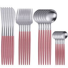 Load image into Gallery viewer, 24pcs Gold Tableware Set 18/10 Stainless Steel Dinnerware Set Knife Fork Spoon Flatware Set Dishwasher Safe Cutlery Set Gift Box