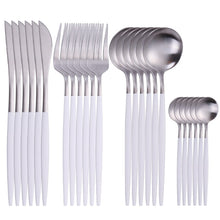 Load image into Gallery viewer, 24pcs Gold Tableware Set 18/10 Stainless Steel Dinnerware Set Knife Fork Spoon Flatware Set Dishwasher Safe Cutlery Set Gift Box