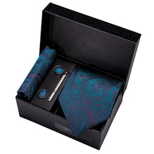 Load image into Gallery viewer, Gold Men Tie Paisley Silk Tie Pocket Square Gift Box Set Barry.Wang Luxury Designer Neck Tie For Men Male Gravat BB-5150