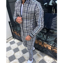 Load image into Gallery viewer, 2021 New gyms Men's Sets 2 Pieces Sets Tracksuit Men's Jackets+Pants suit Sportwear Gentlemen Plaid Mens Sports Suit men Clothes
