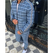 Load image into Gallery viewer, 2021 New gyms Men's Sets 2 Pieces Sets Tracksuit Men's Jackets+Pants suit Sportwear Gentlemen Plaid Mens Sports Suit men Clothes
