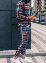 Load image into Gallery viewer, 2021 New gyms Men's Sets 2 Pieces Sets Tracksuit Men's Jackets+Pants suit Sportwear Gentlemen Plaid Mens Sports Suit men Clothes