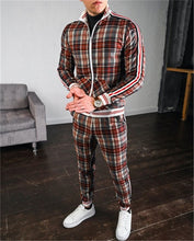 Load image into Gallery viewer, 2021 New gyms Men's Sets 2 Pieces Sets Tracksuit Men's Jackets+Pants suit Sportwear Gentlemen Plaid Mens Sports Suit men Clothes