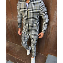 Load image into Gallery viewer, 2021 New gyms Men's Sets 2 Pieces Sets Tracksuit Men's Jackets+Pants suit Sportwear Gentlemen Plaid Mens Sports Suit men Clothes