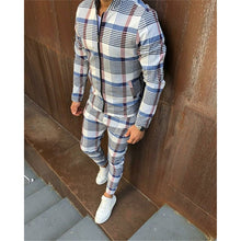 Load image into Gallery viewer, 2021 New gyms Men's Sets 2 Pieces Sets Tracksuit Men's Jackets+Pants suit Sportwear Gentlemen Plaid Mens Sports Suit men Clothes
