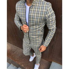 Load image into Gallery viewer, 2021 New gyms Men's Sets 2 Pieces Sets Tracksuit Men's Jackets+Pants suit Sportwear Gentlemen Plaid Mens Sports Suit men Clothes