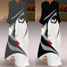 Load image into Gallery viewer, Women Fashion Long Sleeve Print Dress White-Black-Grey A-Line Casual Dresses Long Dress