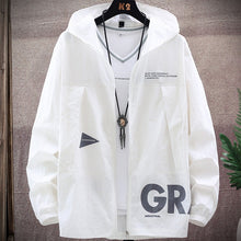 Load image into Gallery viewer, 2021 New Summer UV Protection White Skin Coats Men Fashion Letter Print Hooded Casual Thin Jackets Big Size 8XL 9XL