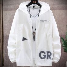 Load image into Gallery viewer, 2021 New Summer UV Protection White Skin Coats Men Fashion Letter Print Hooded Casual Thin Jackets Big Size 8XL 9XL
