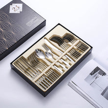 Load image into Gallery viewer, 24 PCS Stainless Cutlery Set Flatware Sets High-Grade Mirror Polishing 18/10 Silverware Dinnerware Spoons Knife Fork Gift Box