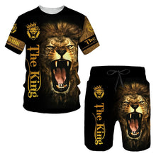 Load image into Gallery viewer, Ferocious Lion Summer 3D Printed Men's T-shirt Shorts Set Men's Sportswear Tracksuit O Neck Short Sleeve Men's Clothing Suit