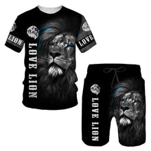 Load image into Gallery viewer, Ferocious Lion Summer 3D Printed Men's T-shirt Shorts Set Men's Sportswear Tracksuit O Neck Short Sleeve Men's Clothing Suit