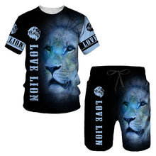 Load image into Gallery viewer, Ferocious Lion Summer 3D Printed Men's T-shirt Shorts Set Men's Sportswear Tracksuit O Neck Short Sleeve Men's Clothing Suit