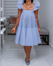 Load image into Gallery viewer, Cute Women Summer Spaghetti Strap Dress Lotus Plaid Stitching Casual Loose Dress Kawaii Girls White Pink Party Streetwear 2021